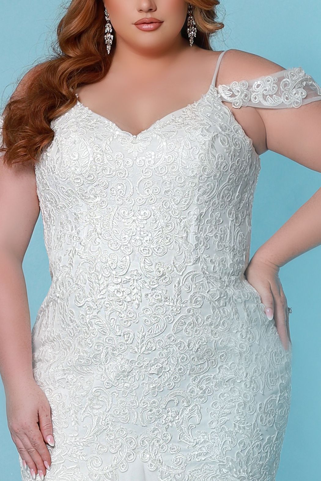 Sydney's Closet SC5273 Tamara Wedding Dress Lace Mermaid Plus Sized Off the Shoulder SC 5273