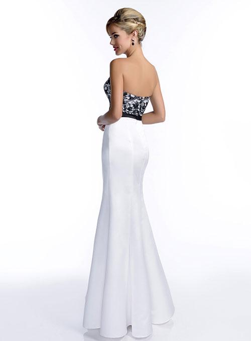 Adagio Bridesmaids BM142 White Black Fit & Flare Formal Dress Lace Bodice Bow