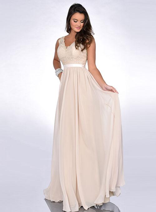 Adagio Bridesmaids BM157 Size 6 Cashmere Lace V Neck A Line Dress Chiffon Formal