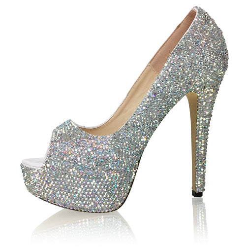 Marc Defang Barbi AB Crystal Platform Heel Prom Shoe  DESCRIPTION Featured crystal color: AB crystals Peep toes pumps, Heel height: 6" heels, 2" platforms  100% custom handmade product. Breathtaking craftsmanship Medium width, run true to size Available Sizes: 5.5, 6, 6.5, 7, 7.5, 8, 8.5, 9, 9.5, 10, 11 (Average 30 days before Arrival - custom made)