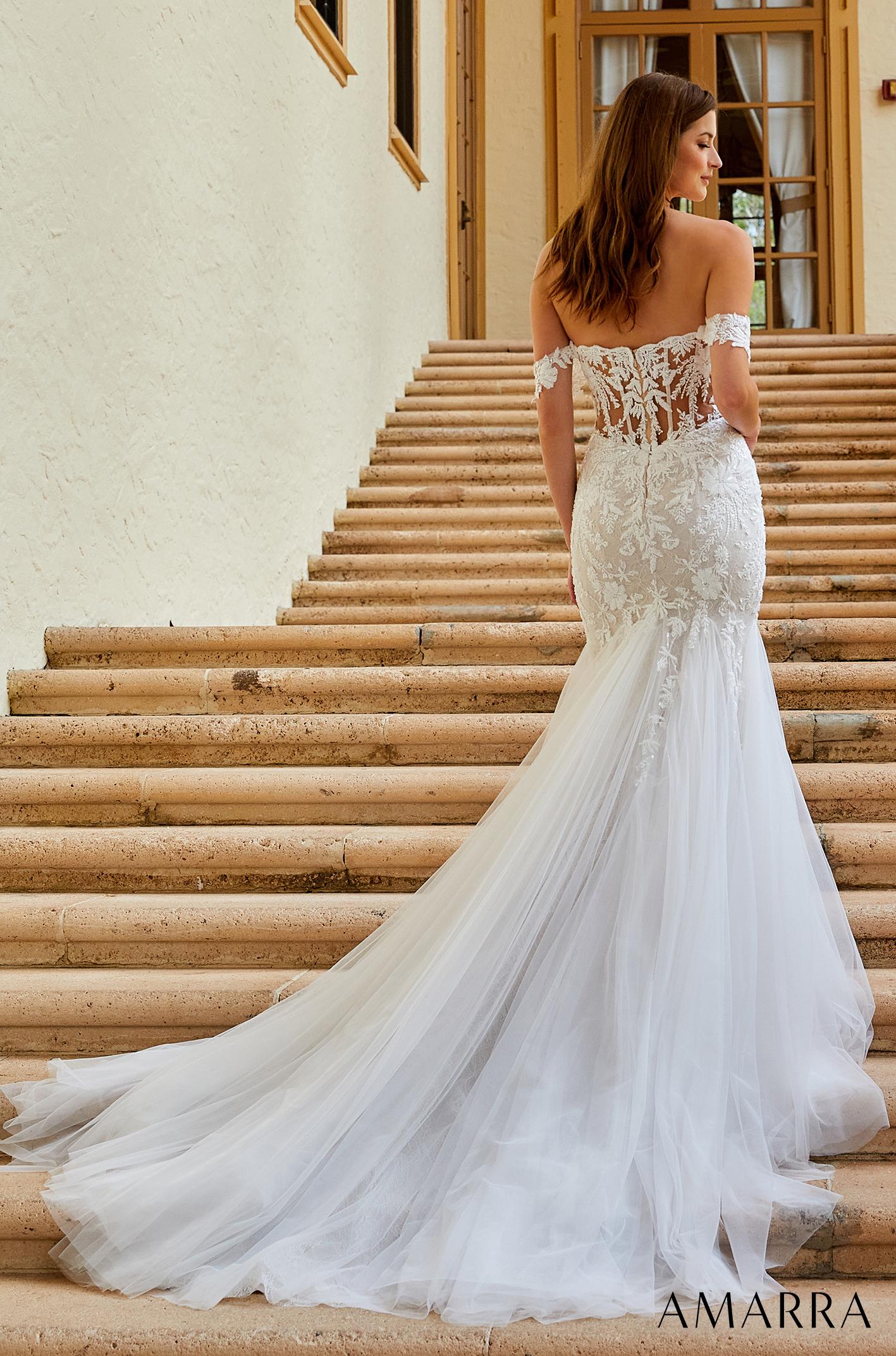 Amarra BELLA 84375 Size 8 Sheer Beaded Mermaid Wedding Dress Off
