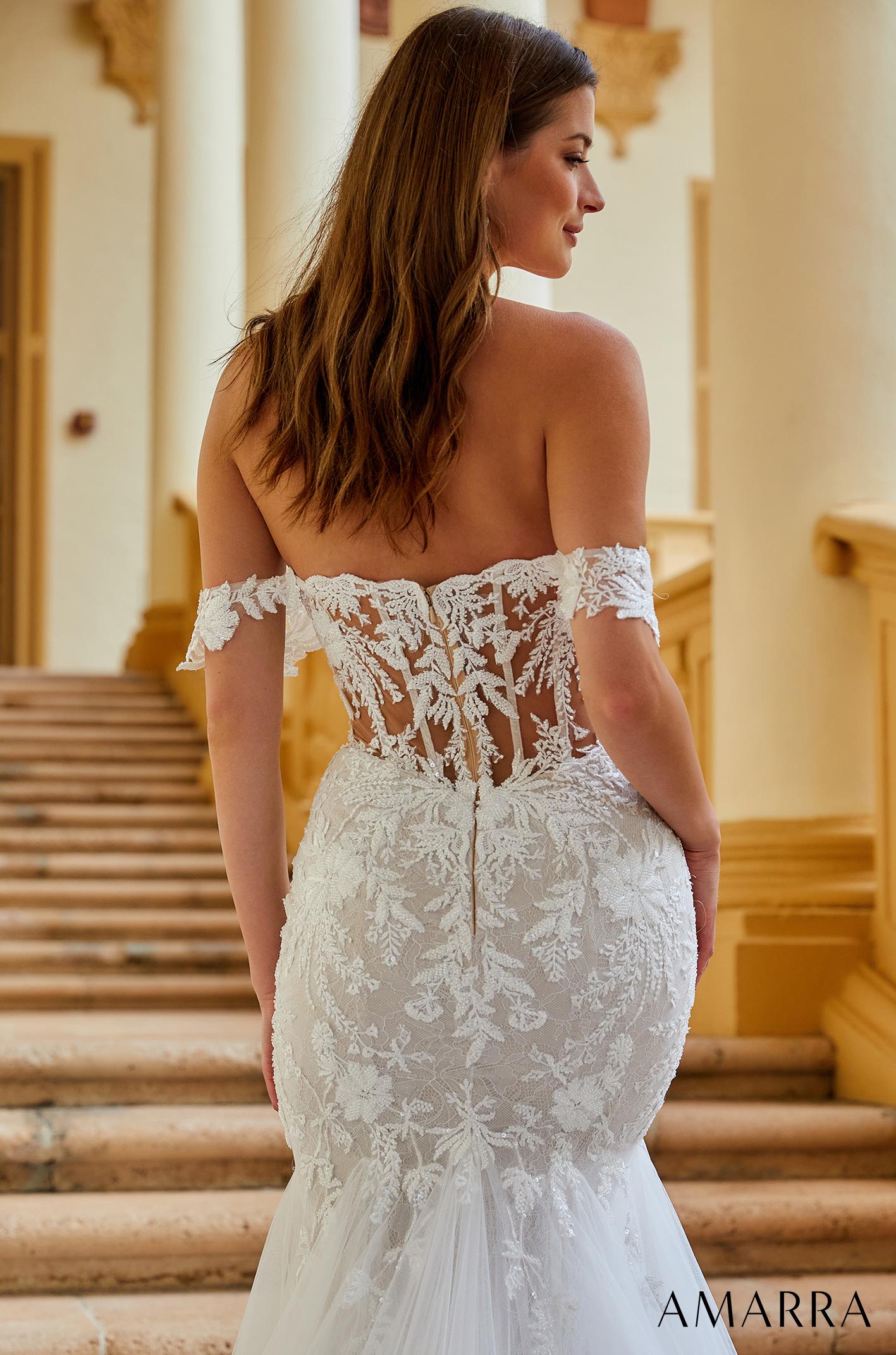 Amarra BELLA 84375 Size 8 Sheer Beaded Mermaid Wedding Dress Off the s –  Glass Slipper Formals