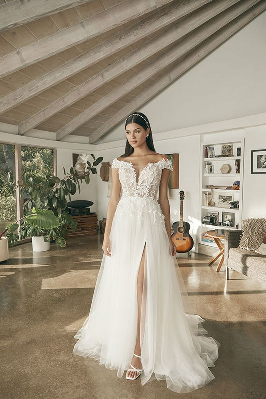 Beloved by Casablanca Bridal BL387 Remi Wedding Dress Off the Shoulder Lace Tulle Skirt