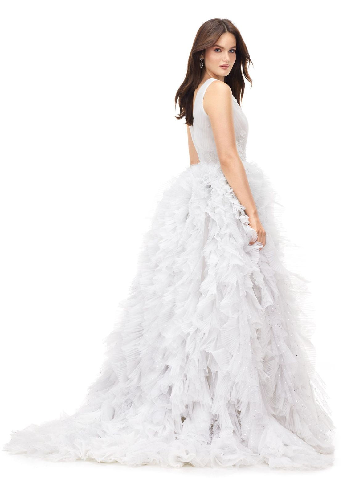 Ashley Lauren 11233 Tulle V-Neck Prom Dress Ball Gown with Ruffle Skirt
