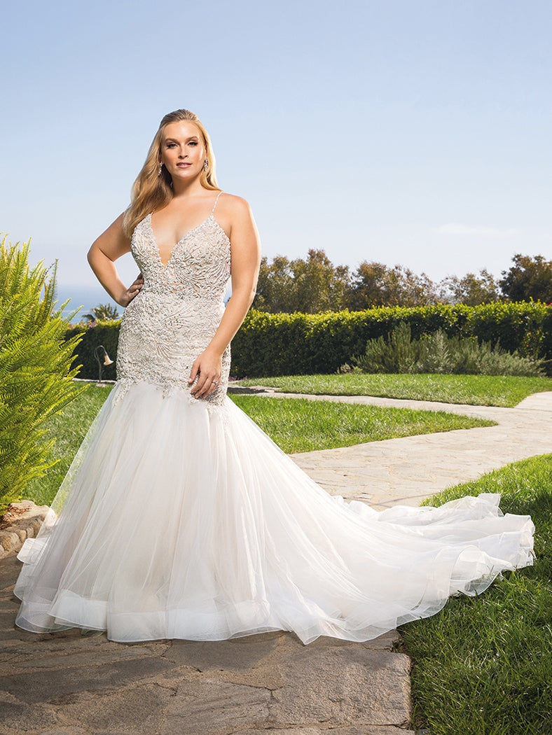size 10 mermaid wedding dress Casablanca Bridal Beloved BL434 Size 10 Wedding Dress Mermaid Sheer Lo