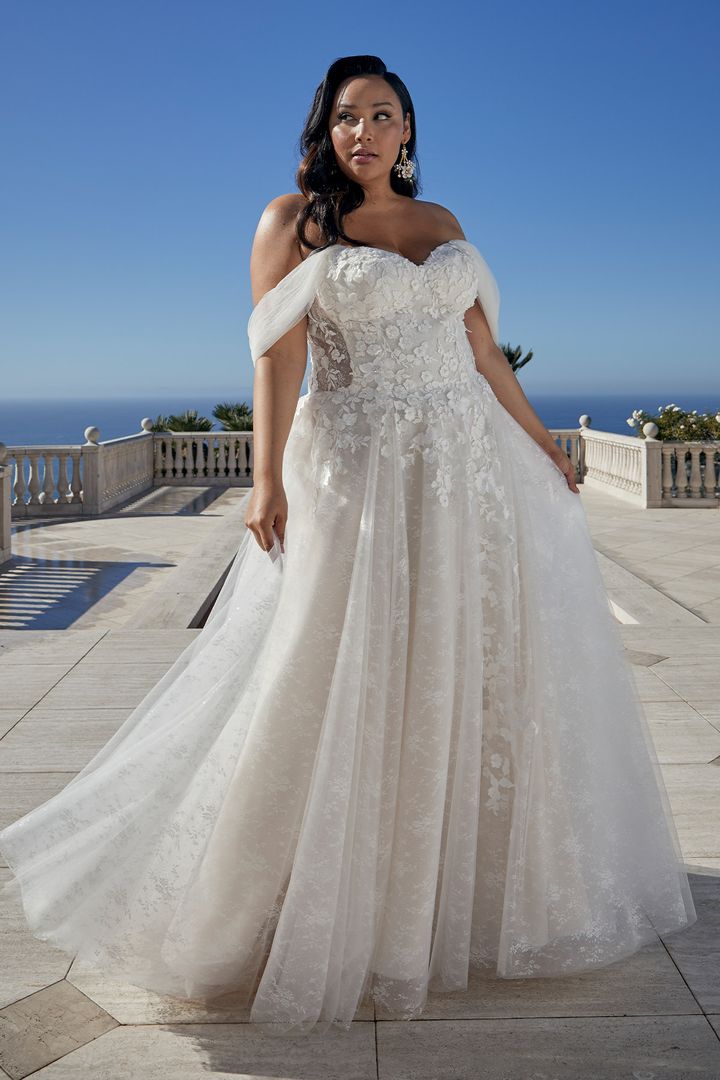 Casablanca Bridal 2455 Wedding Dress Off the Shoulder A Line Lace – Glass Slipper Formals