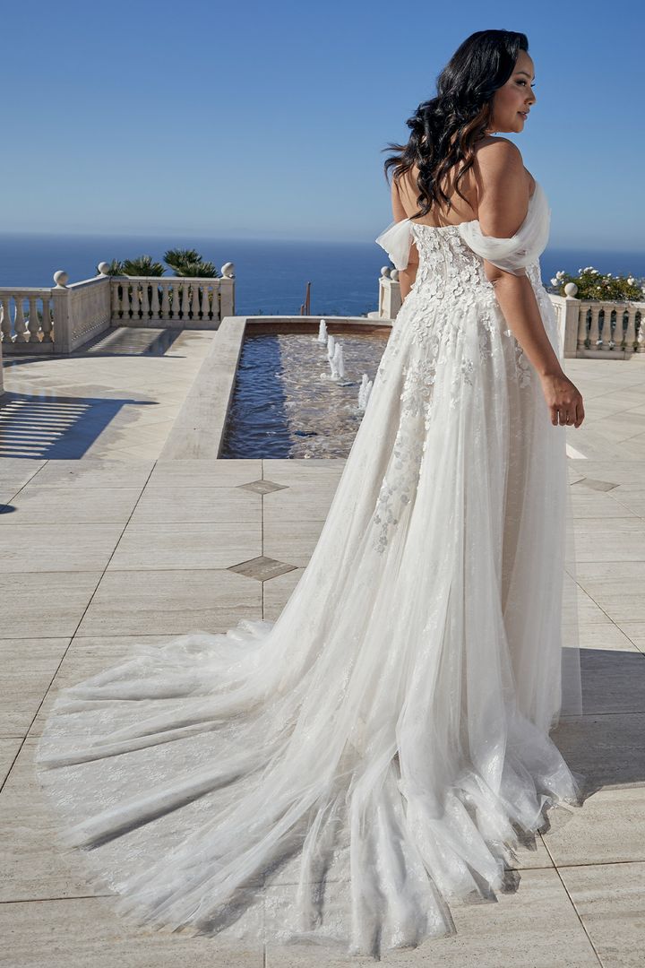 Casablanca Bridal 2455 Mae Wedding Dress Off the Shoulder A Line Lace with Slit
