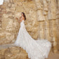 Casablanca Bridal 2471 Paulina Wedding Dress Lace Ruffled Hem Detachable Off the Shoulder Sleeves White