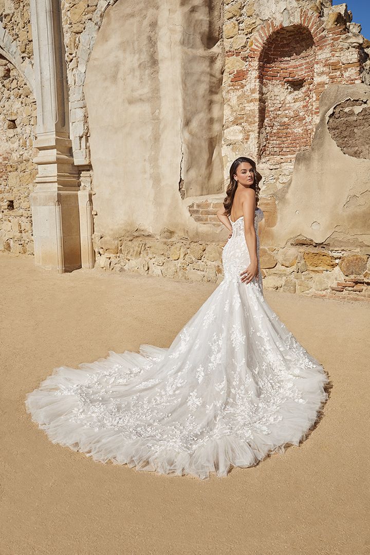 Casablanca Bridal 2471 Paulina Wedding Dress Lace Ruffled Hem Detachable Off the Shoulder Sleeves White
