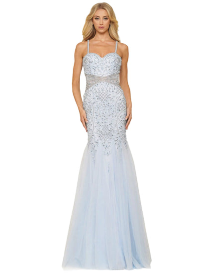 Colors Dress 2230 Black Mermaid Prom or Evening dress with an&nbsp;all over delicately beaded bodice mermaid dress in sweet heart neckline, tulle godet, beaded straps.
