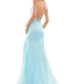 Colors Dress 2951 Light Blue Prom Dress Fitted Sequins Long Flared Train Size 8