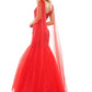 Colors Dress 2993 Mermaid Prom Dress with Capes 47"beaded mesh mermaid dress with V-neck, lace-up on back, back train.  Red size 6