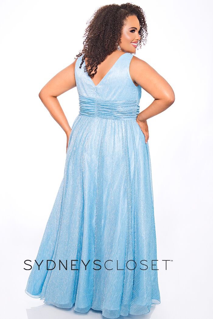 Sydney's Closet SC7284 Size 22 Ice Blue V neckline wide straps plus size prom dress evening gown