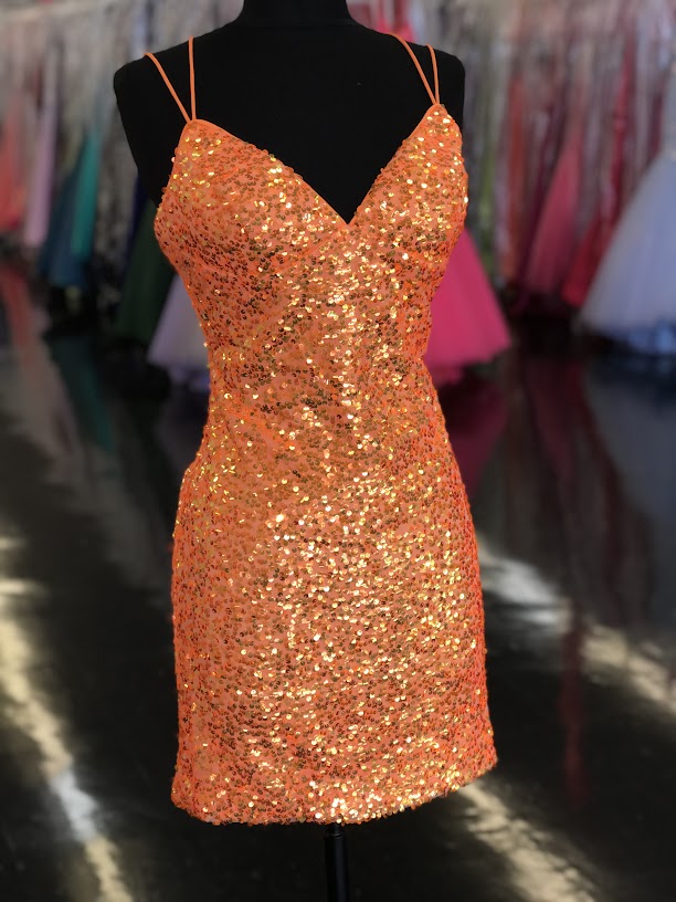 Dave & Johnny 10904 Size 2 Tangerine Short Iridescent Sequin Corset Homecoming Dress Cocktail Formal Dave & Johnny 10904 Size 2 Tangerine Short Iridescent Sequin Corset Homecoming Dress Cocktail Formal