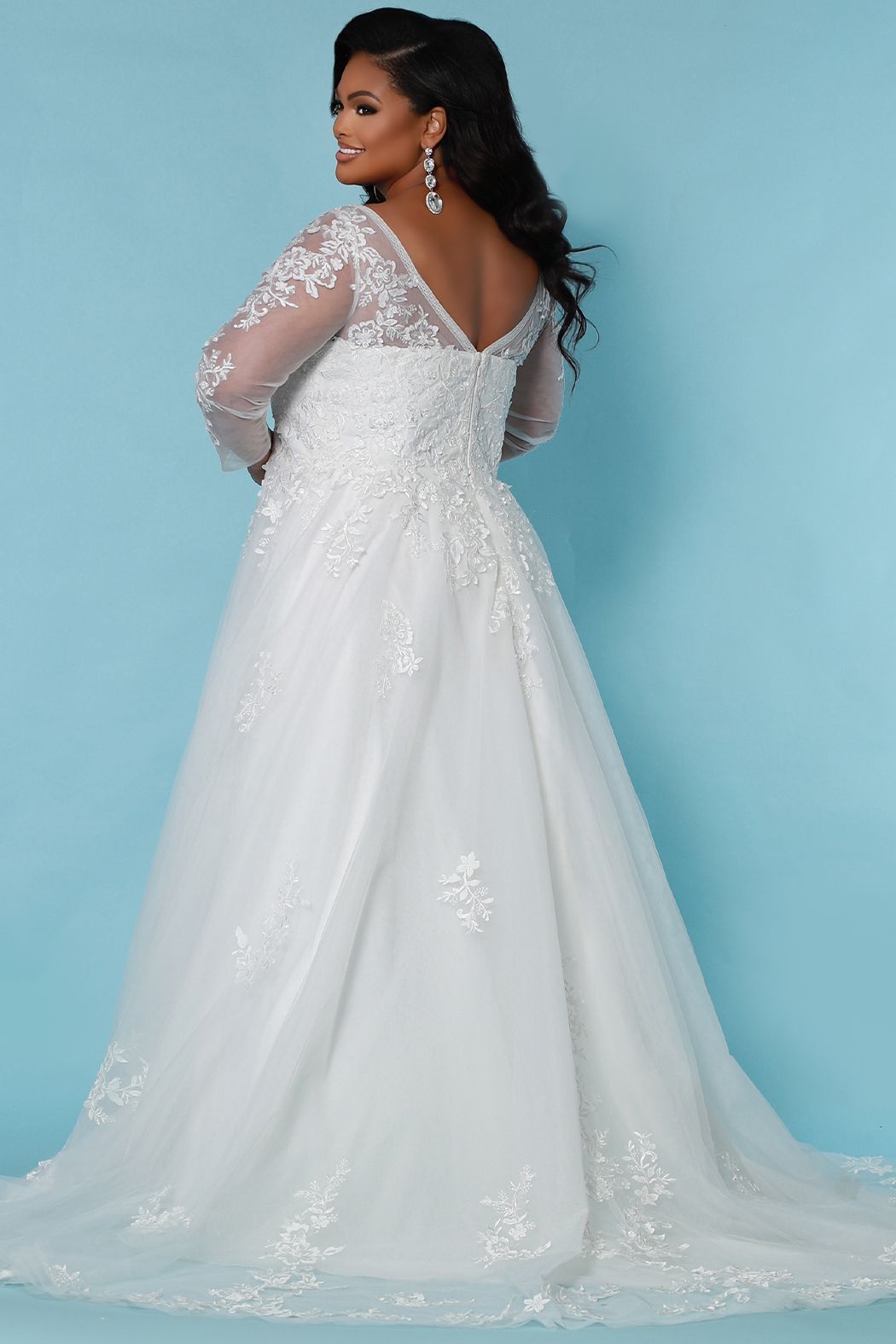 Sydney's Closet SC5275 Skye Wedding Dress Sheer Lace Long Sleeves A Line SC 5275