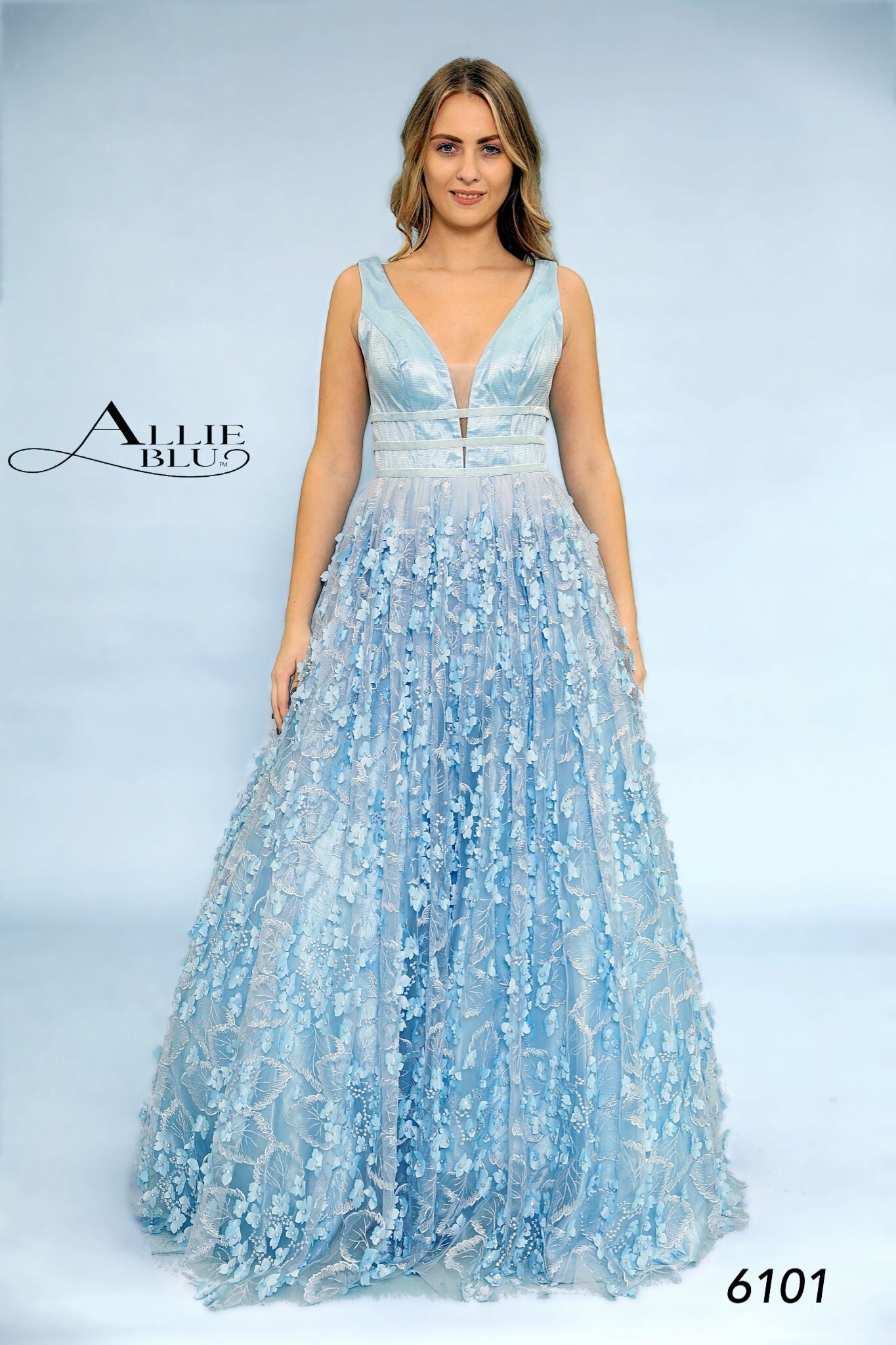 Allie Blu 6101 size 10 Peach floral applique prom dress Ballgown lace