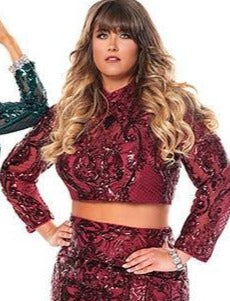 Envious Couture E1463 is a two piece Prom Dress, Pageant Gown & Formal Evening Wear. This Dress is a two piece long sleeve sequin fitted prom dress evening gown. 1463 Perfect for Plus Size Holiday Party Dress  Color:  Burgundy  Size:  6
