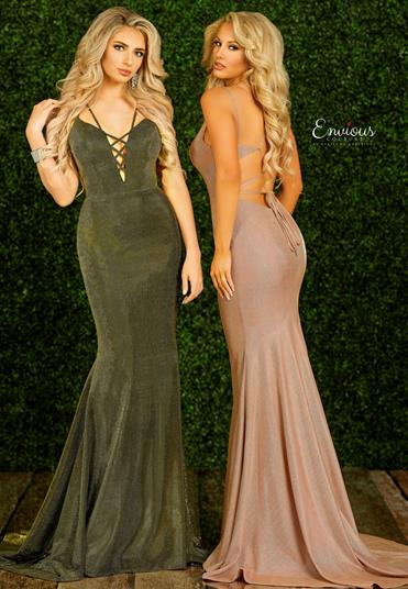 Envious Couture 1466 Size 4, 10 Karishma Metallic Shimmer Prom Dress Mermaid Plunging Neckline