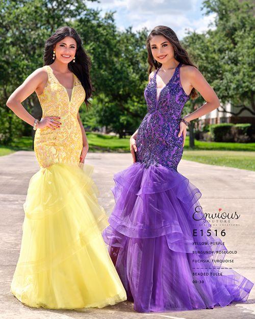 Envious Couture 1516 Size 8 Sequin Mermaid Tulle Prom Dress Pageant Fit Flare Gown