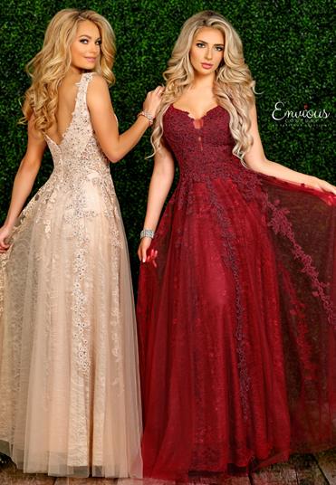 Envious Couture 1543 Size 22 Blush Beaded Applique Lace A line Prom Dress