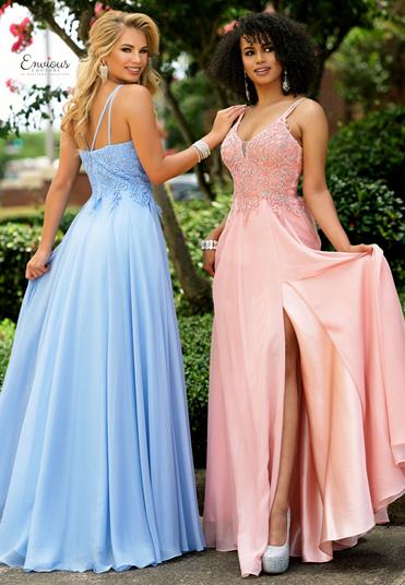 Envious Couture 1575 Size 12 Periwinkle Blue Prom Dress Lace Slit Pockets