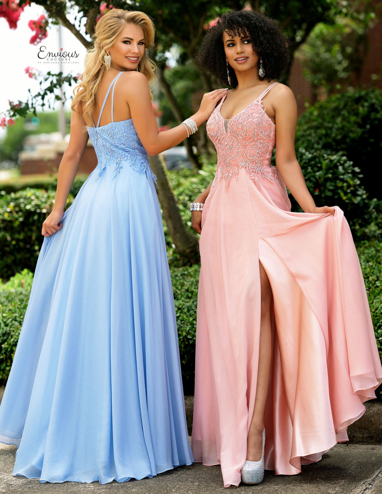 Envious Couture 1575 Size 12 Periwinkle Blue Prom Dress Lace Slit Pockets