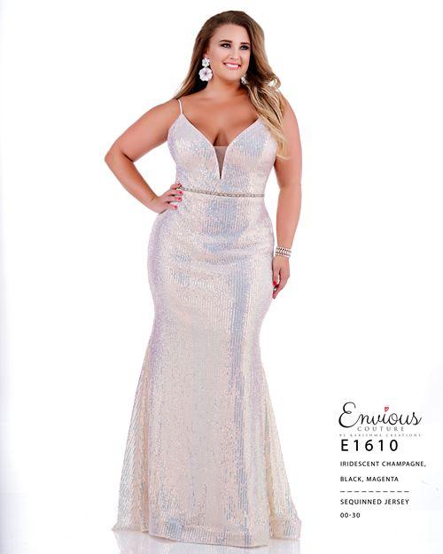 Envious Couture E 1610 Size 24 fitted sequin jersey prom dress v neckline pageant gown