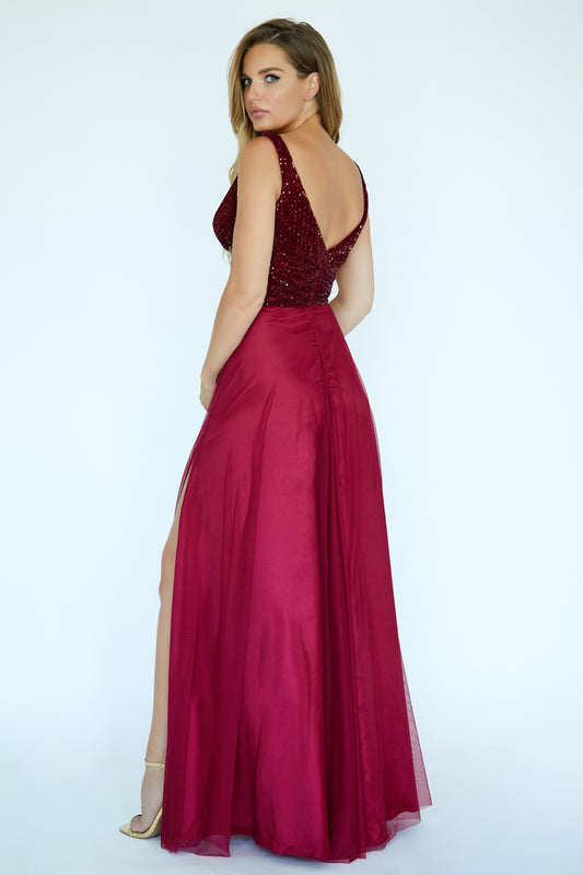 Jolene Exclusive 20007 Size 20 Long V Neck Sequin Prom Dress with Slit Backless