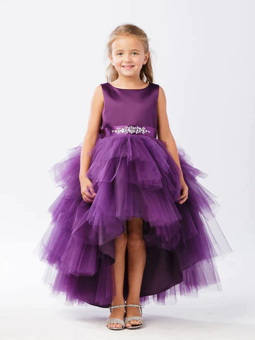in Stock Tip Top 5658 Size 8 Lilac Girls Layered Tulle Dress High Low Skirt Satin Formal Gown Flower Girl Glass Slipper Formals