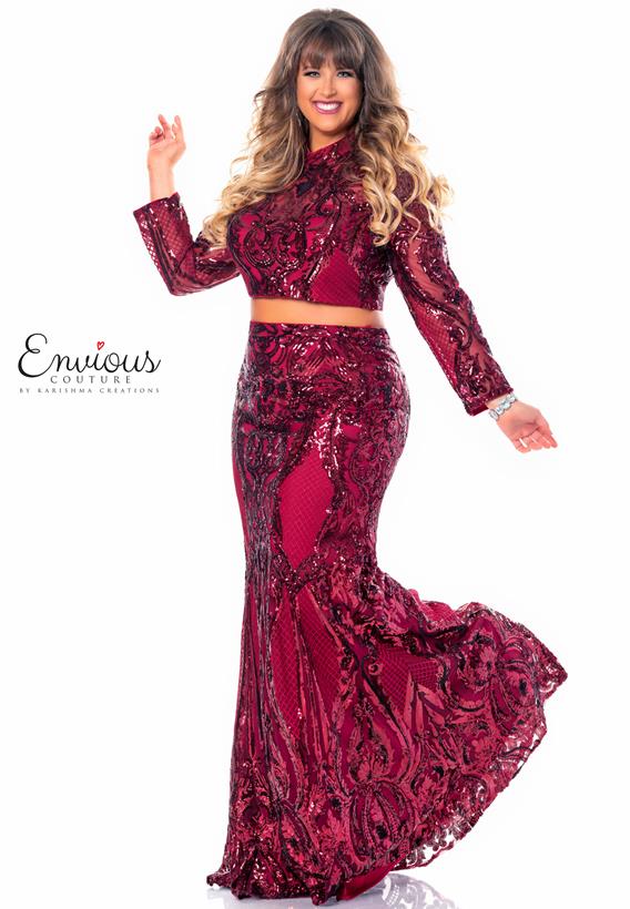 Envious-Couture-E1463-Burgundy-Prom-Dress-Front-Two-Peice-Embellished-Sequins-Long-Sleeves
