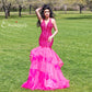 Envious-Couture-E1516-Fuchsia-Prom-Dress-Front-Emebllished-V-Neckline-Sequin-Fit-and-Flare-Layered-Mermaid-Skirt