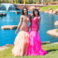 Envious-Couture-E1516-Fuchsia-Rose-Gold-Prom-Dress-Front-Emebllished-V-Neckline-Sequin-Fit-and-Flare-Layered-Mermaid-Skirt