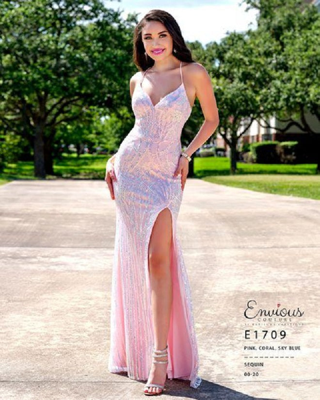 Envious-Couture-E1709-Pink-prom-dress-front-v-neckline-sequins-sice-slit-fitted-iridescent