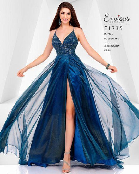 Envious-Couture-E1735-iridescent-teal-prom-dress-embellished-v-neckline-A-line-wrap-skirt-high-slit