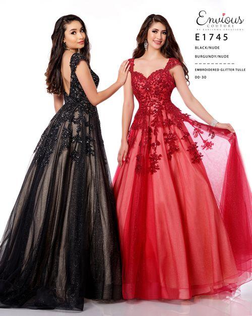 Envious-Couture-E1745-Black-nude-Burgundy-Nudeprom-dress-front-sweetheart-neckline-cap-sleeve-neckline-sequin-tulle-Ballgown