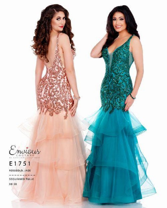 Envious-Couture-E1751-Mermaid-prom-dresses-back-front-rose-gold-jade-embellished-v-neckline-ruffle-fit-and-flare-skirt