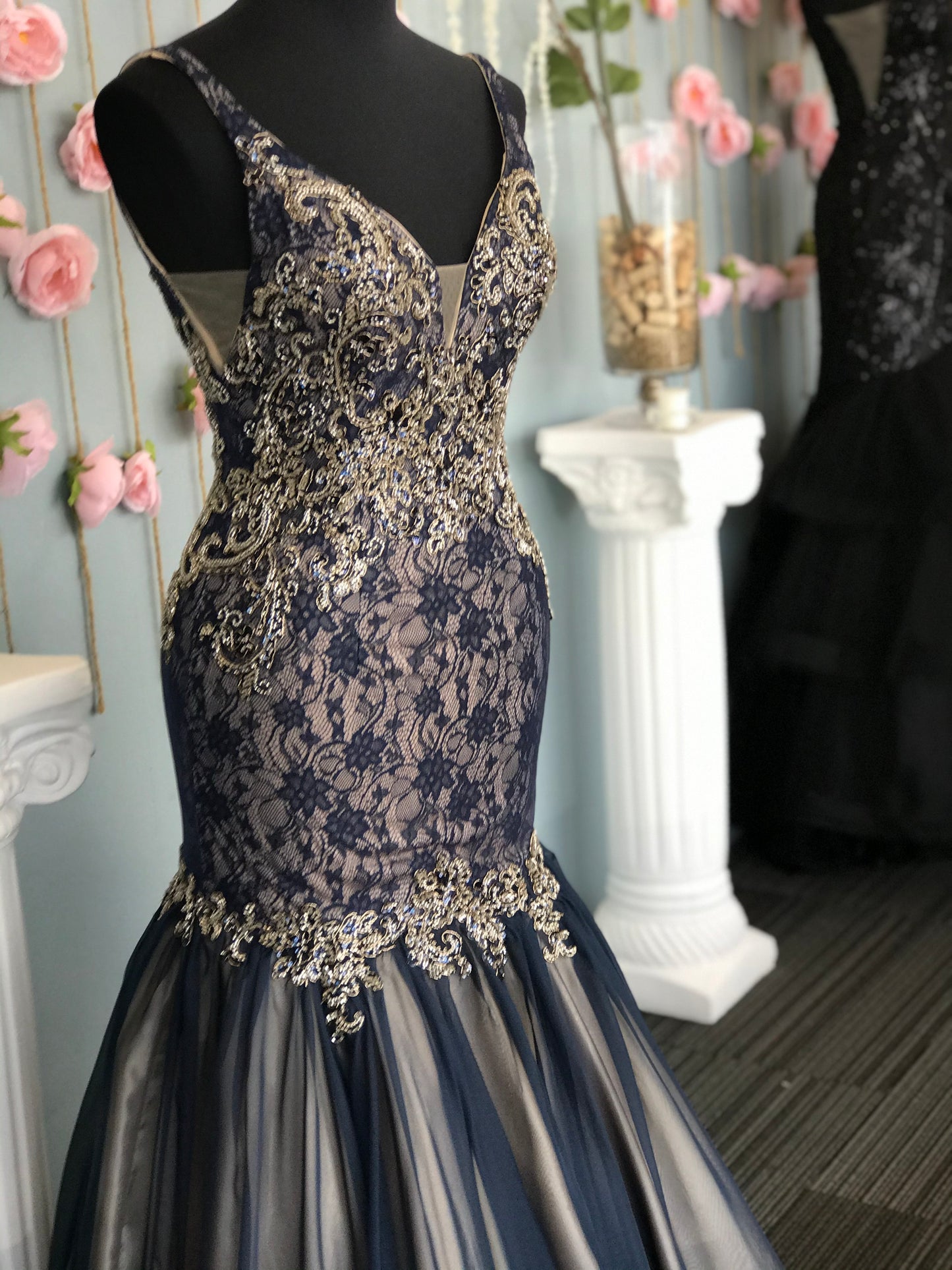 Envious Couture E1199 Navy Prom Dress Lace Chiffon Mermaid Pageant Gown