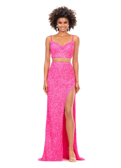 Ashley Lauren 11370 Sequin Two Piece Prom Dress with Fringe