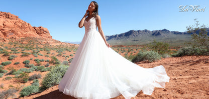 Davinci Bridal 50440 Long Tulle Ballgown Beaded Sheer Bodice Wedding Dress 28 / White/White Davinci Bridal 50440 Long Tulle Ballgown Beaded Sheer Bodice Wedding Dress 28 / White/White