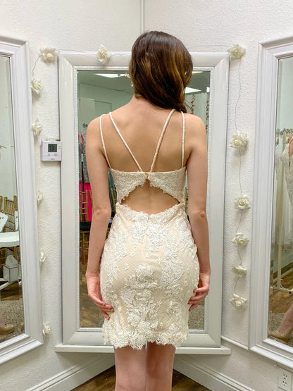 Jovani JVN00395 Size 12 Ivory Cocktail Dress Short Lace Bridal