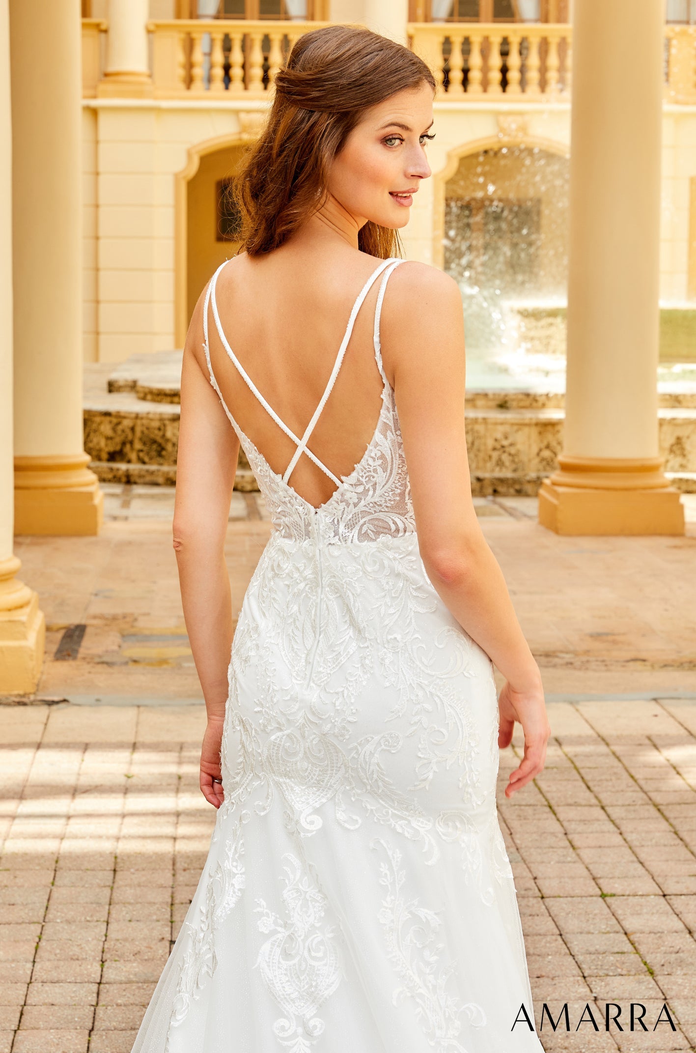 Amarra Bridal Hart 84368 Size 6 Backless Mermaid Wedding Dress Bridal Gown Train Sheer Lace Amarra Bridal Hart 84368 Size 6 Backless Mermaid Wedding Dress Bridal Gown Train Sheer Lace