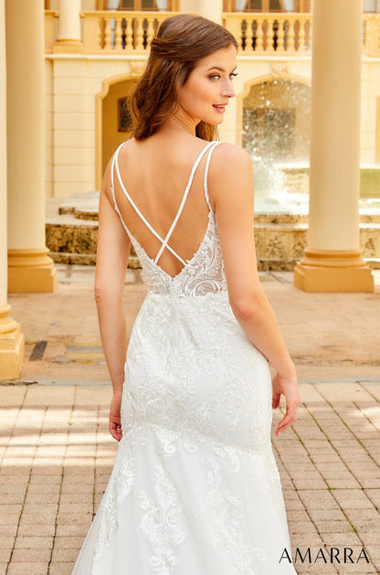 Amarra Bridal Hart 84368 Size 6 Backless Mermaid Wedding Dress Bridal Gown Train Sheer Lace Amarra Bridal Hart 84368 Size 6 Backless Mermaid Wedding Dress Bridal Gown Train Sheer Lace