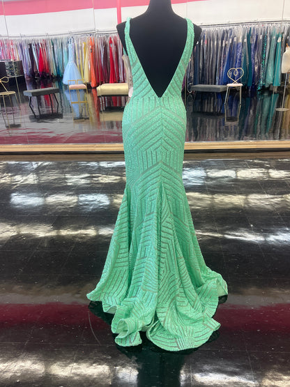 Jovani 59762 Size 10 Mint Prom Dress Sequin Embellished Mermaid Pageant Gown plunging neckline