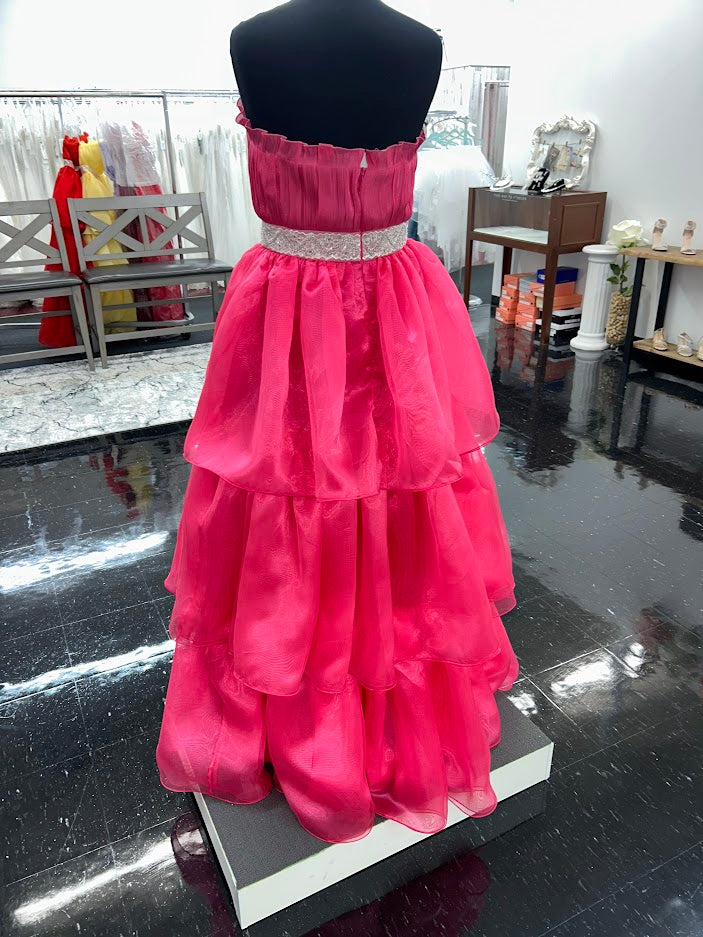 Marc Defang 8146 Size 10 Hot Pink Long Layered A Line Maxi Slit Strapless Prom Dress Formal Gown Marc Defang 8146 Size 10 Hot Pink Long Layered A Line Maxi Slit Strapless Prom Dress Formal Gown