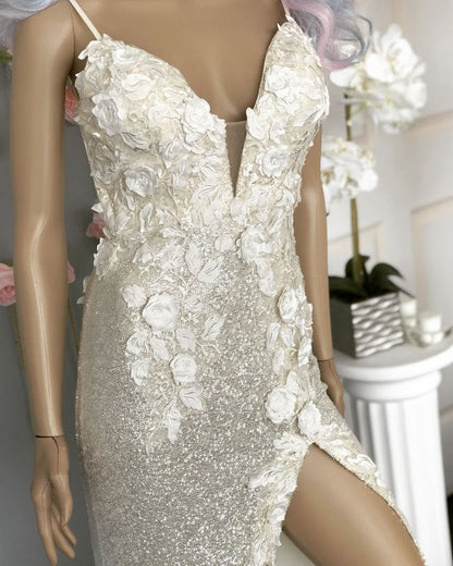 Jovani 1012 Cream Rose Gold Stretch petite Sequins Fitted Formal Dress #D Floral Appliques Plunging neckline flower embellished slit backless Glass Slipper Formals