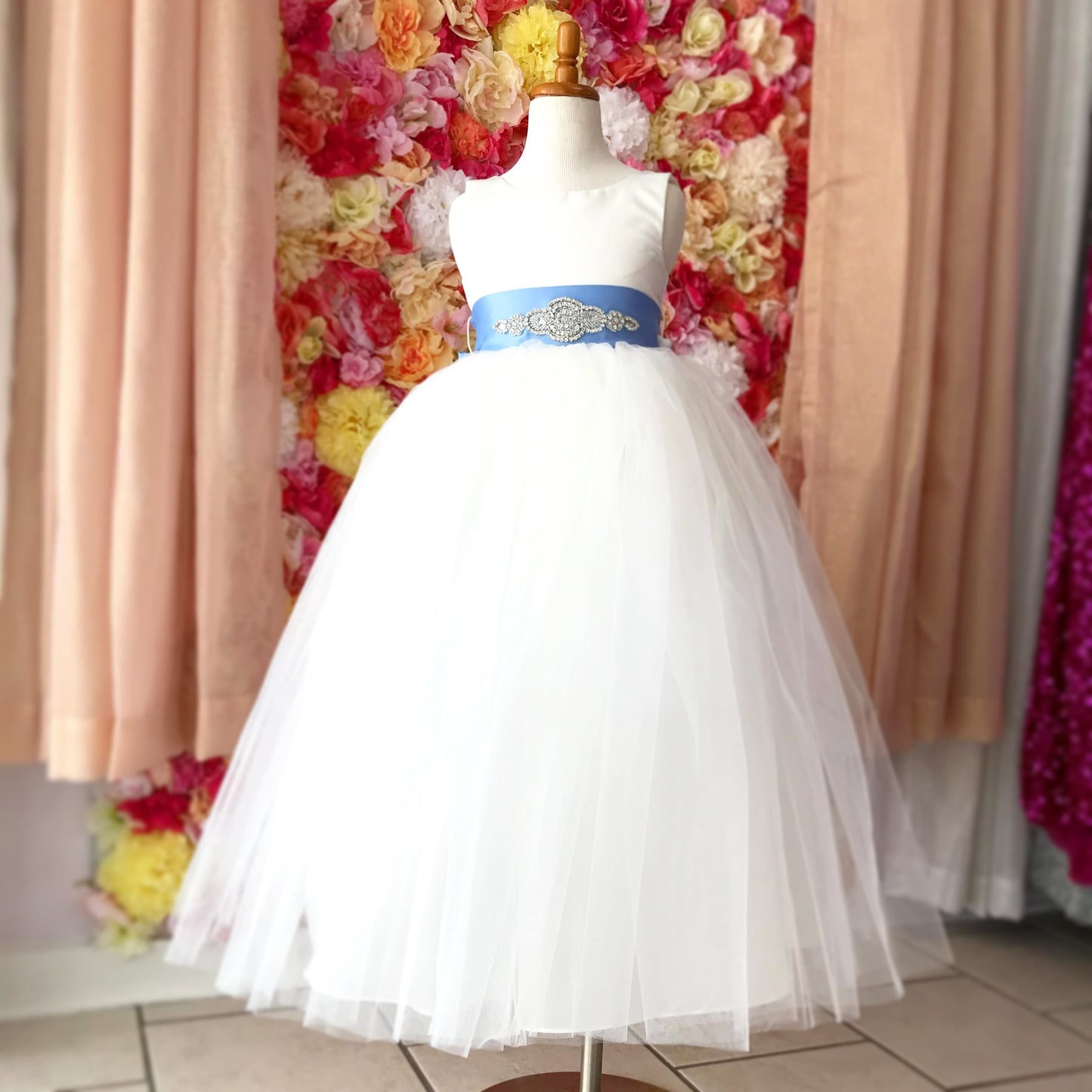 Rosebuds 5123 Size 8 White Long Ballgown Flower Girl Dress Satin Sash First Communion