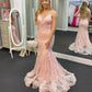 Jovani JVN 02258 sz 2 Pink Lace Fitted Prom Dress Mermaid Gown Plunging Neckline