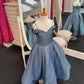 Dancing Queen K743 Off the shoulder girls long pageant dress or party dress iridescent shimmer A line Gown.Dancing Queen K743 Off the shoulder girls long pageant dress or party dress iridescent shimmer A line Gown.  Color: Blue  Size: 6