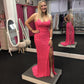 Primavera Couture 3290 Size 0 Fuchsia Prom Dress Sequins Long Fitted Tie Back Scoop Neckline