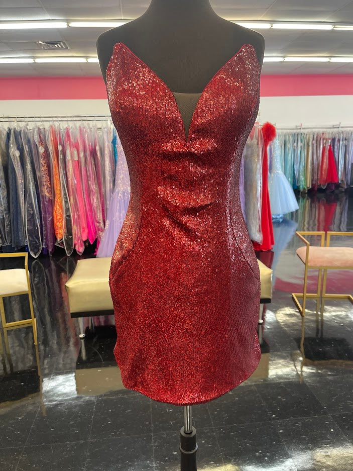 Ashley Lauren 4520 Size 12 Ruby Red Cocktail Dress Strapless
